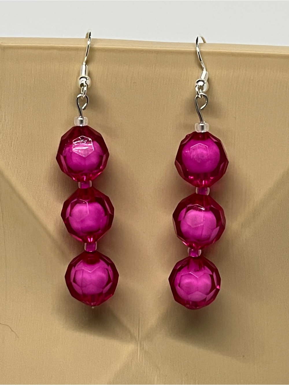 "Fabulous Fuschia" Hand Crafted Hot Pink Faceted Bead Drop Earrings